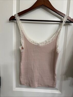 Divided Pink Lace-Trim Ribbed Tank Top